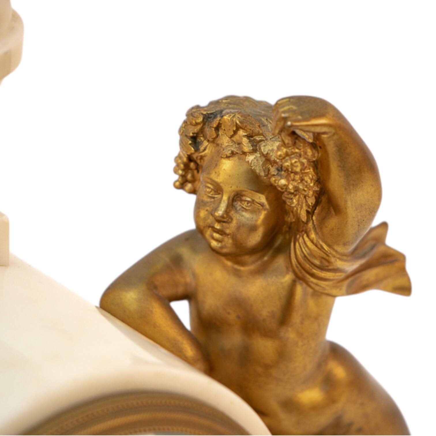 Antique Gilded Bronze and Marble Mantel Clock-2