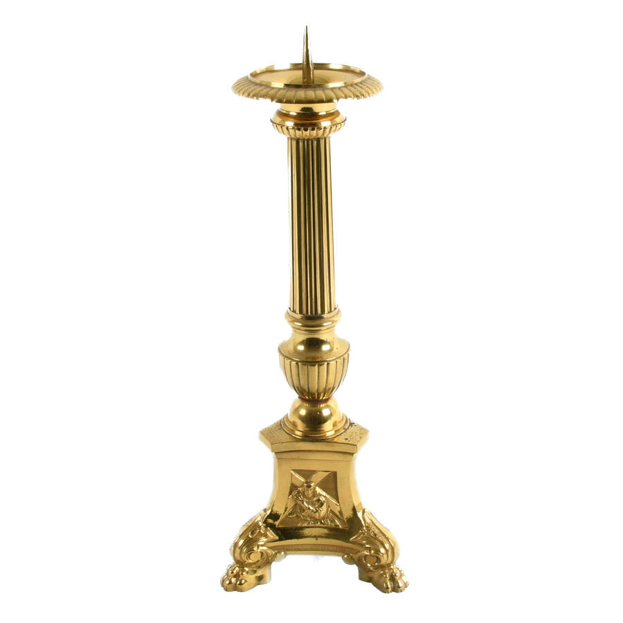 Antique Large Ornate Brass Pricket Altar Candlestick-2