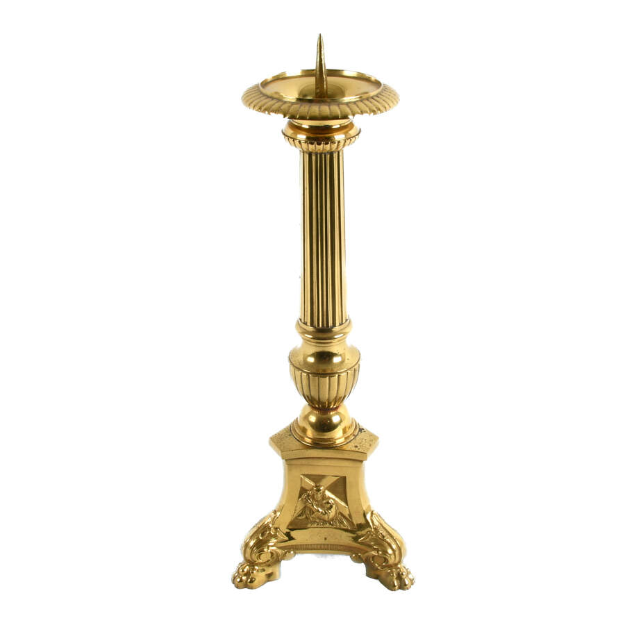 Antique Large Ornate Brass Pricket Altar Candlestick-1