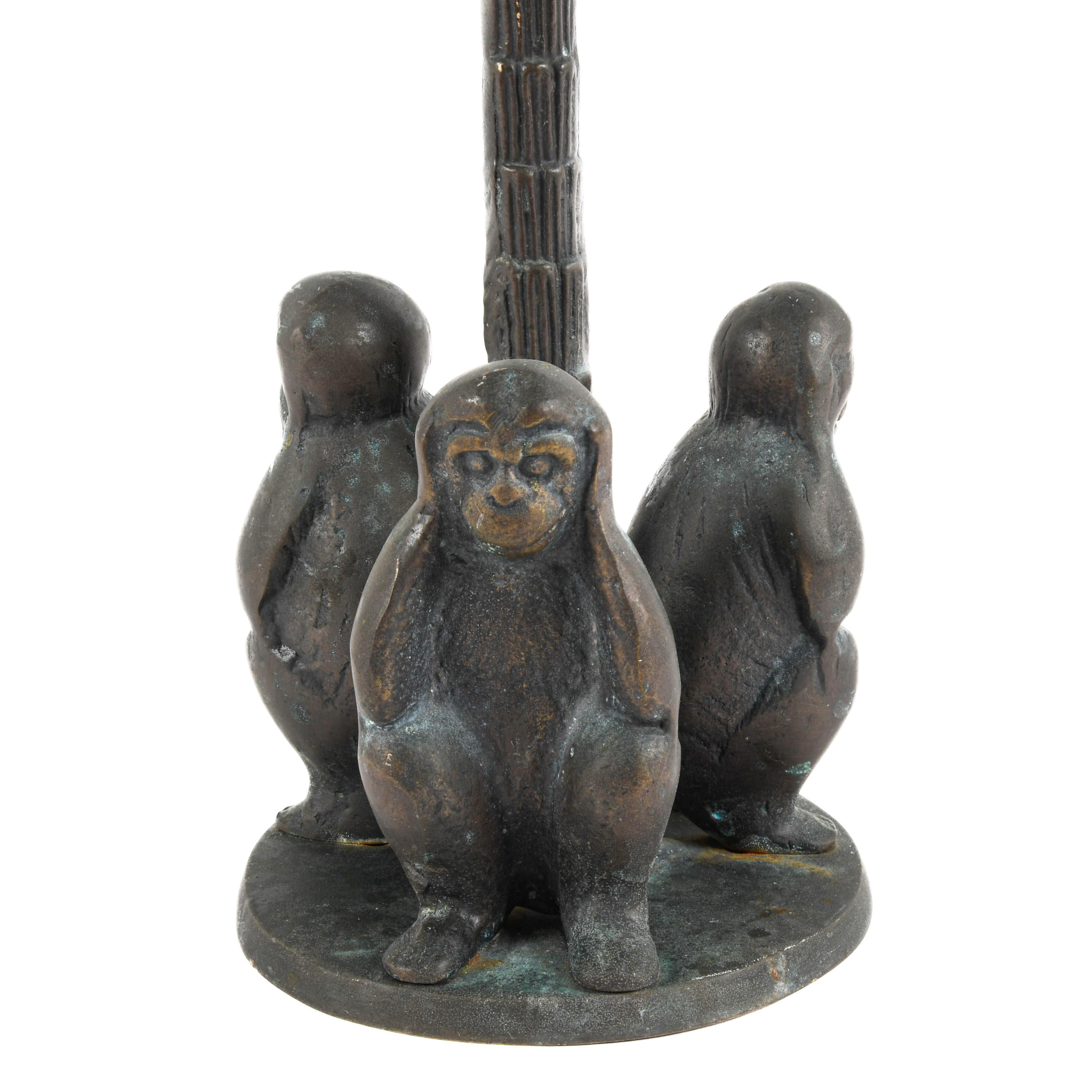 Bronze Monkey and Palm Tree Candle Holder-5