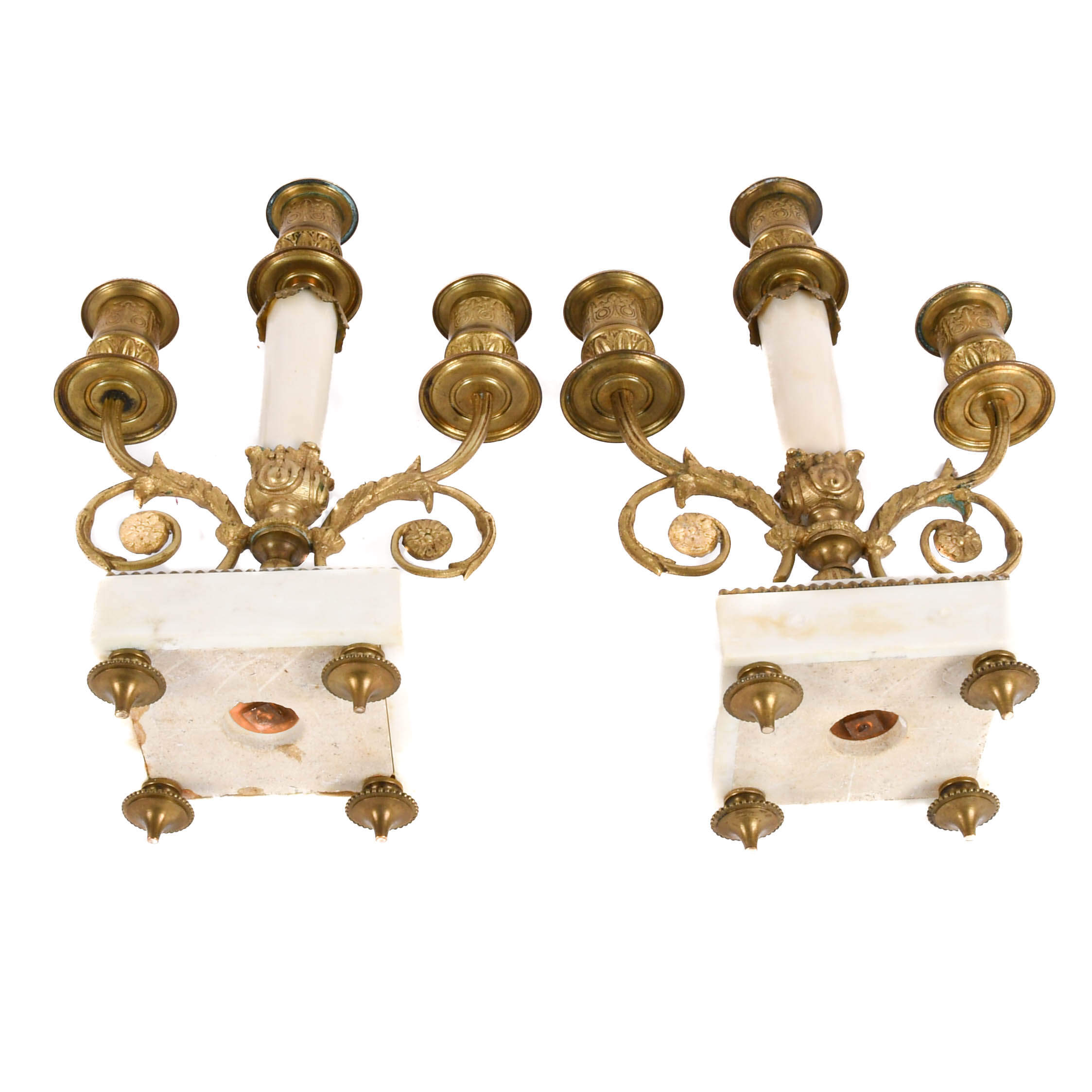 Pair of French Empire Gilt Bronze and Marble Candleholders-5