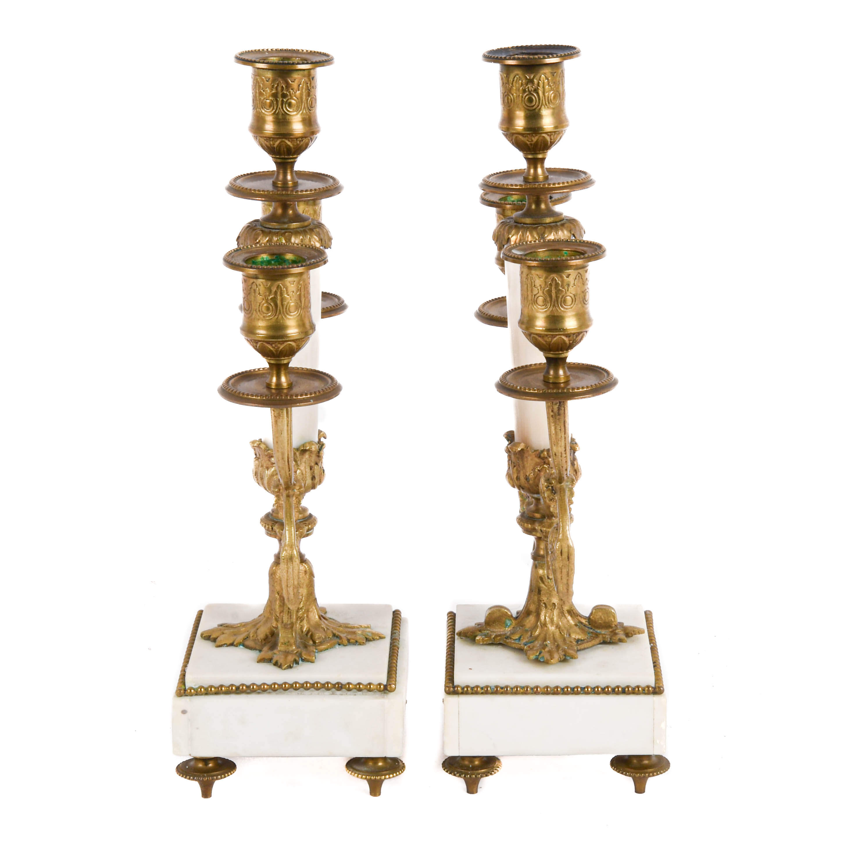 Pair of French Empire Gilt Bronze and Marble Candleholders-4