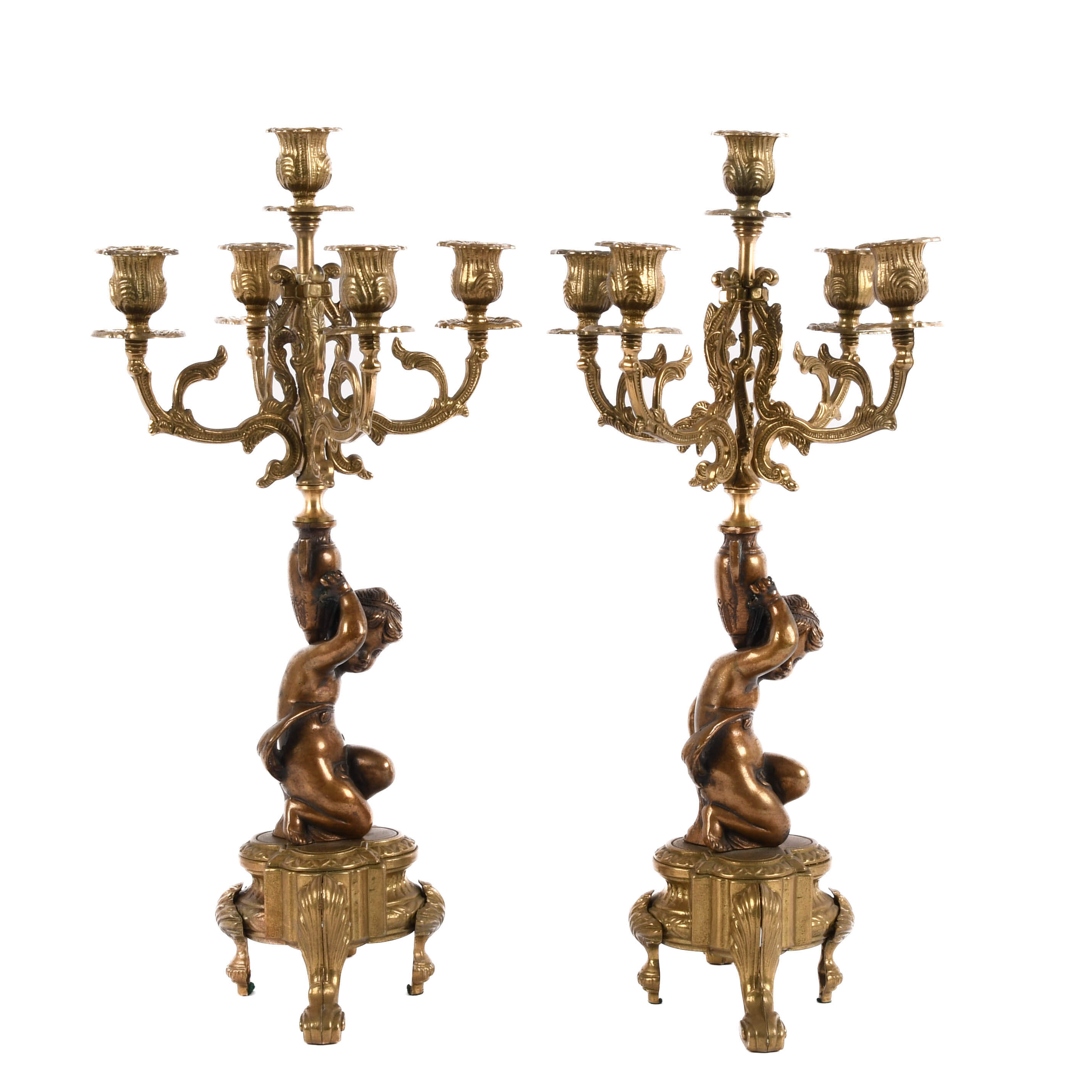 Pair of Figural Brass Cherub Candelabras-7