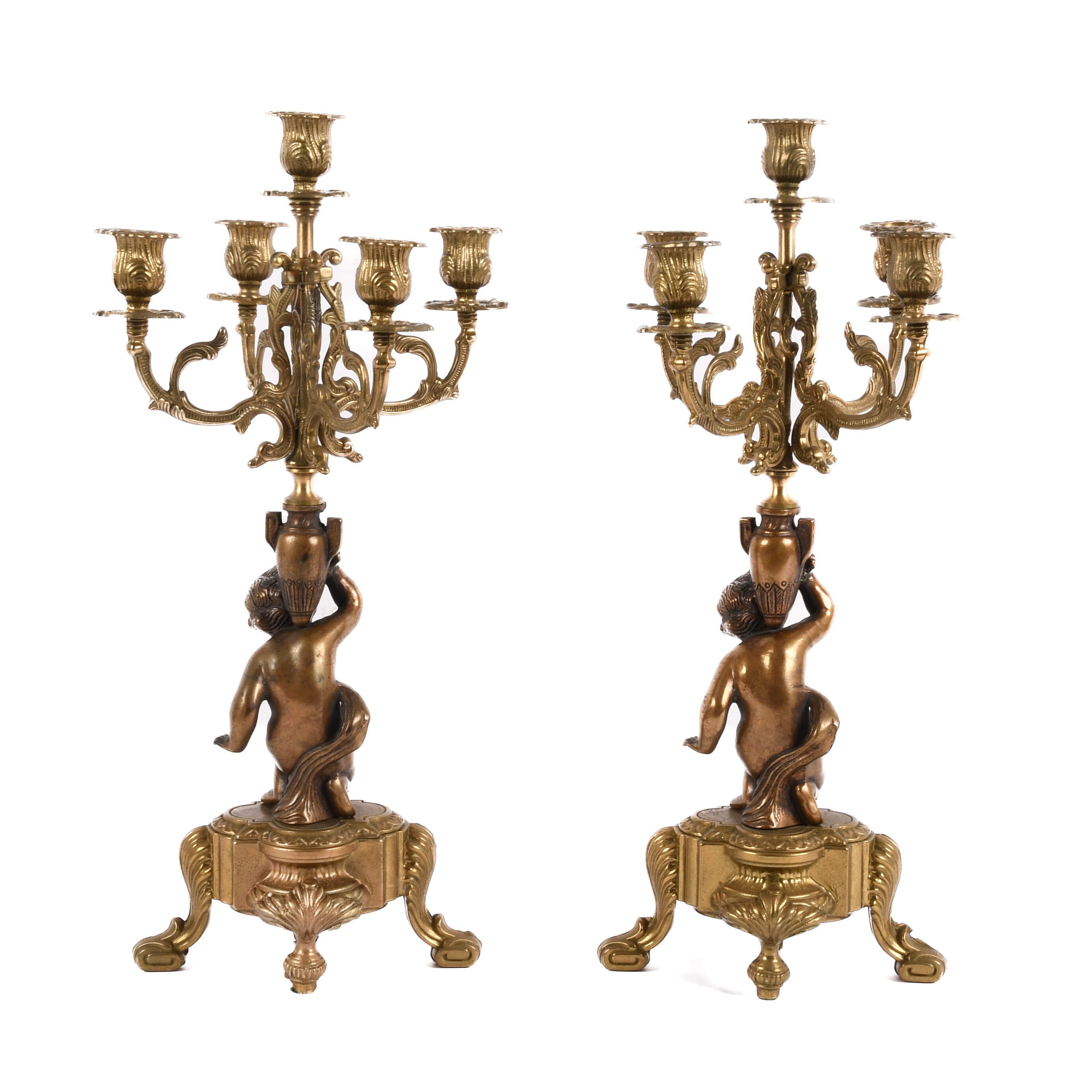 Pair of Figural Brass Cherub Candelabras-6