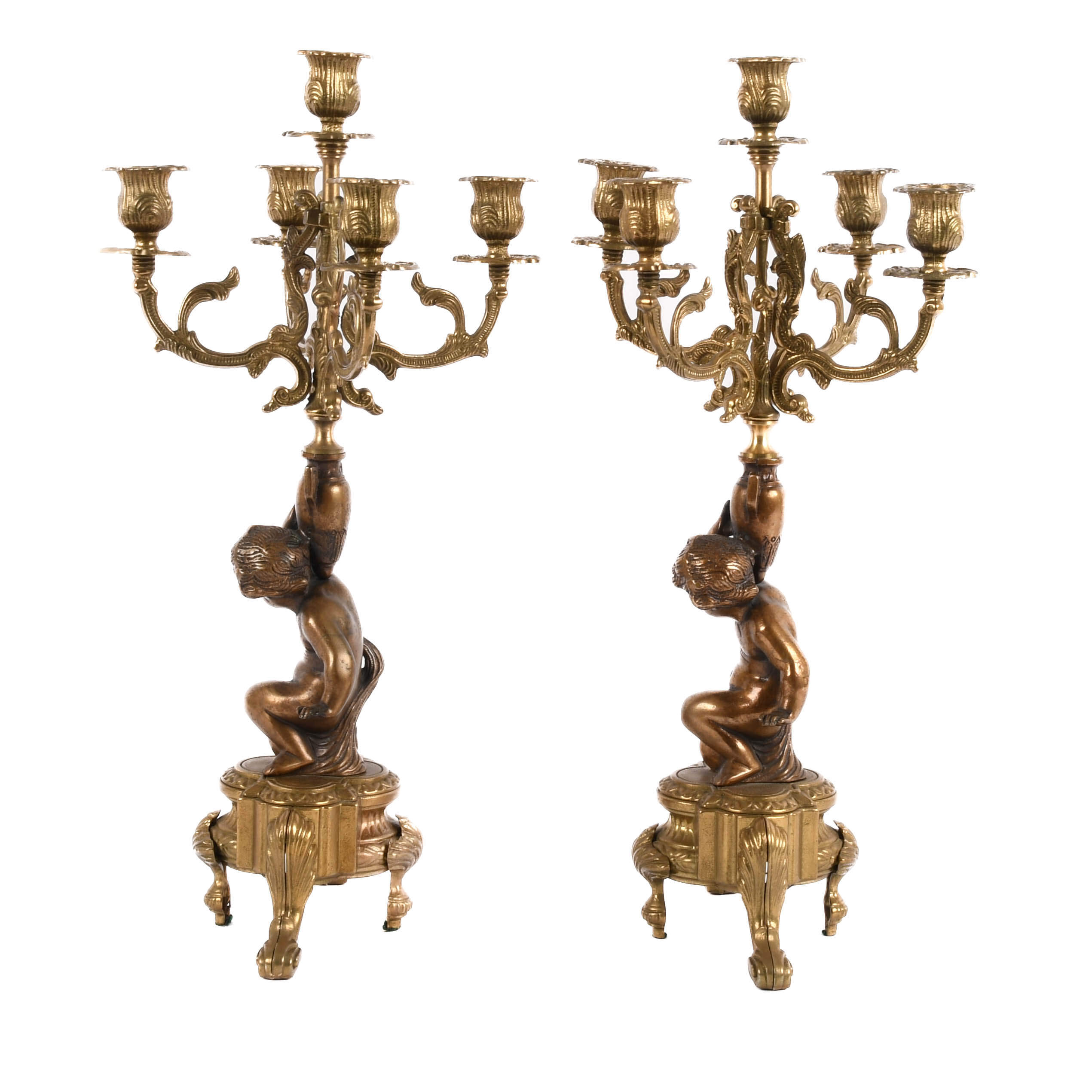 Pair of Figural Brass Cherub Candelabras-5