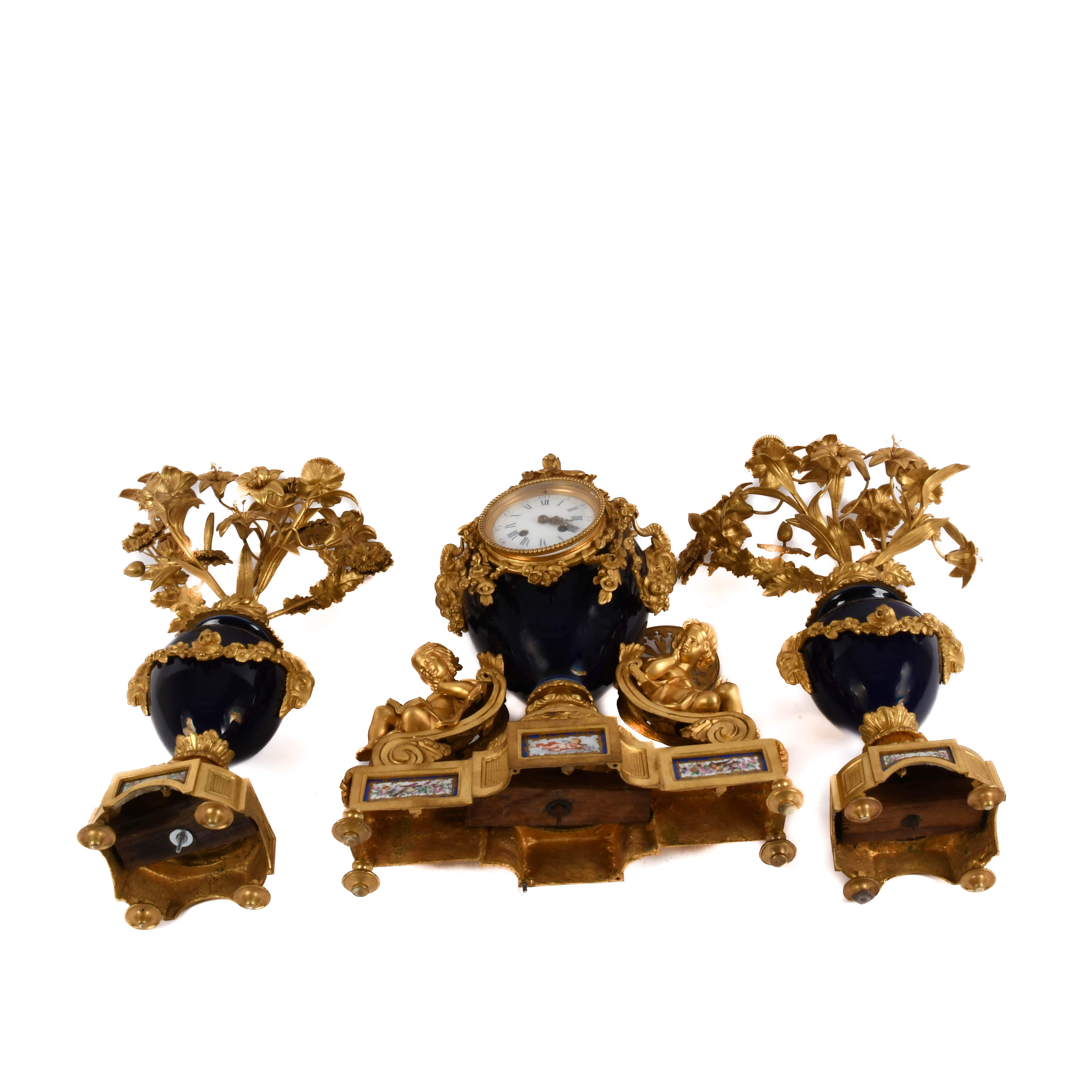 Antique French Japy Frères Bronze and Porcelain Clock Set-9