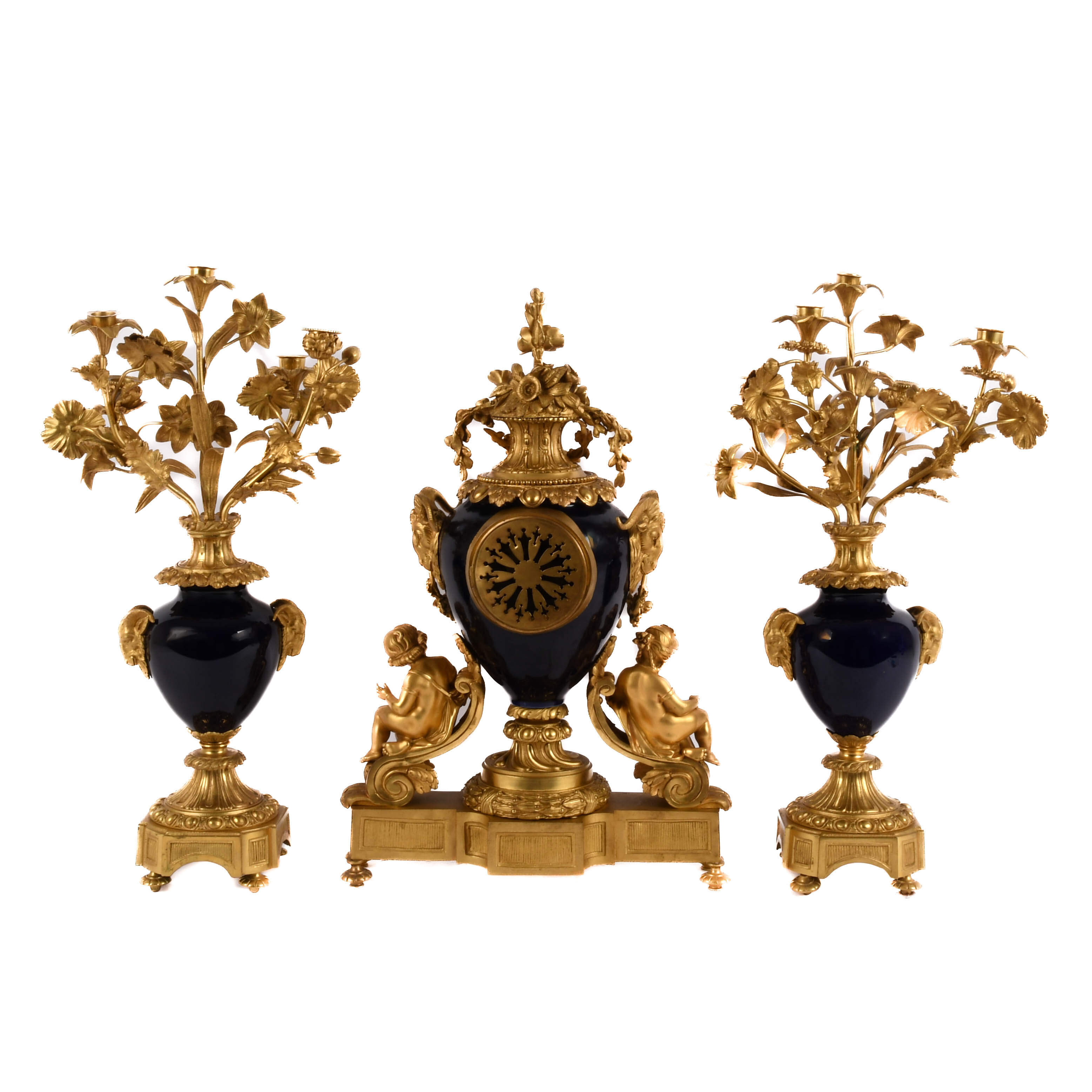 Antique French Japy Frères Bronze and Porcelain Clock Set-3
