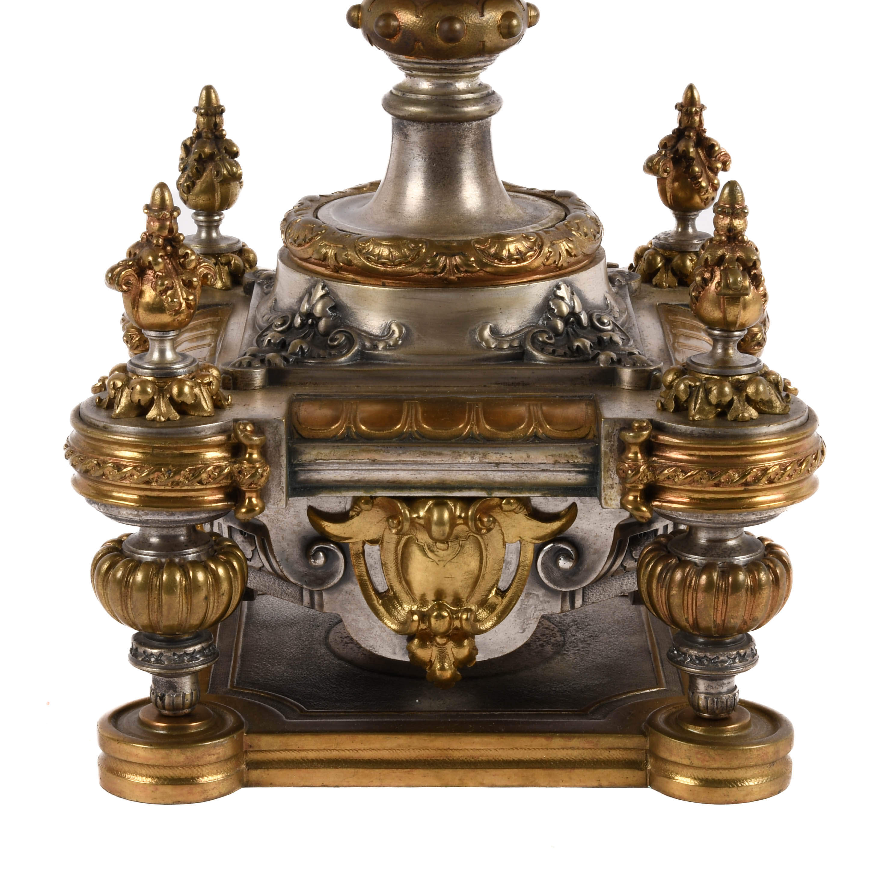 Antique French Empire Gilded Silver and Ormolu Candelabras and Clock Set-9