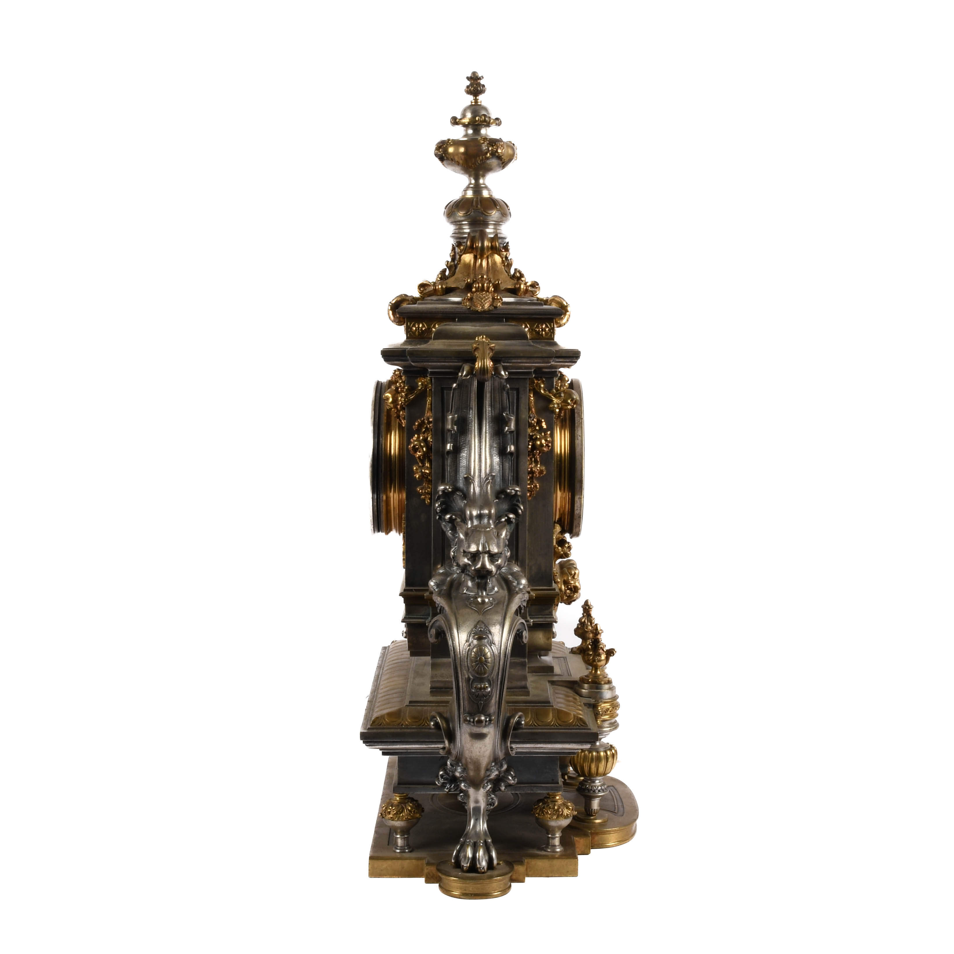 Antique French Empire Gilded Silver and Ormolu Candelabras and Clock Set-5