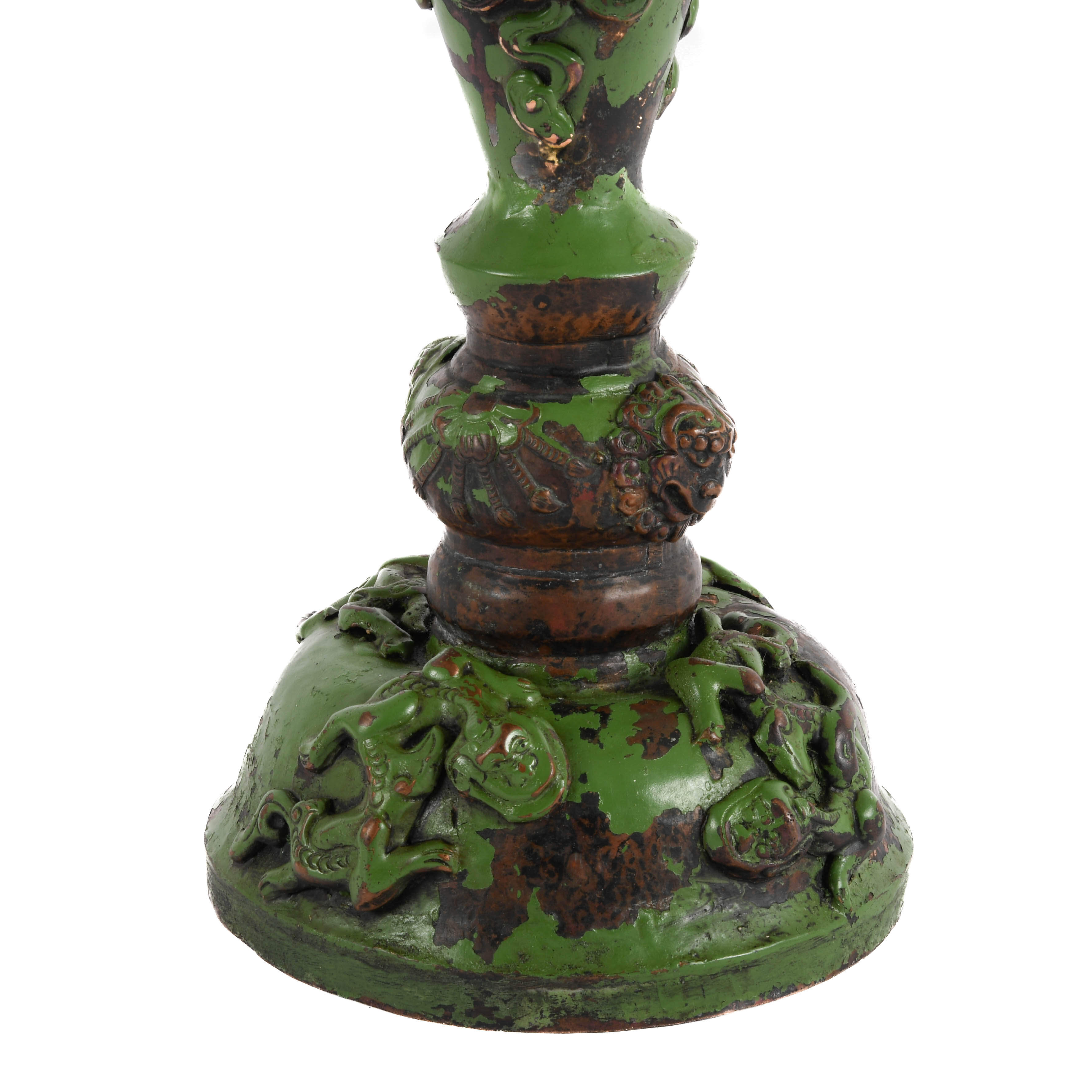 Gothic-Style Green Metal Candelabra-3