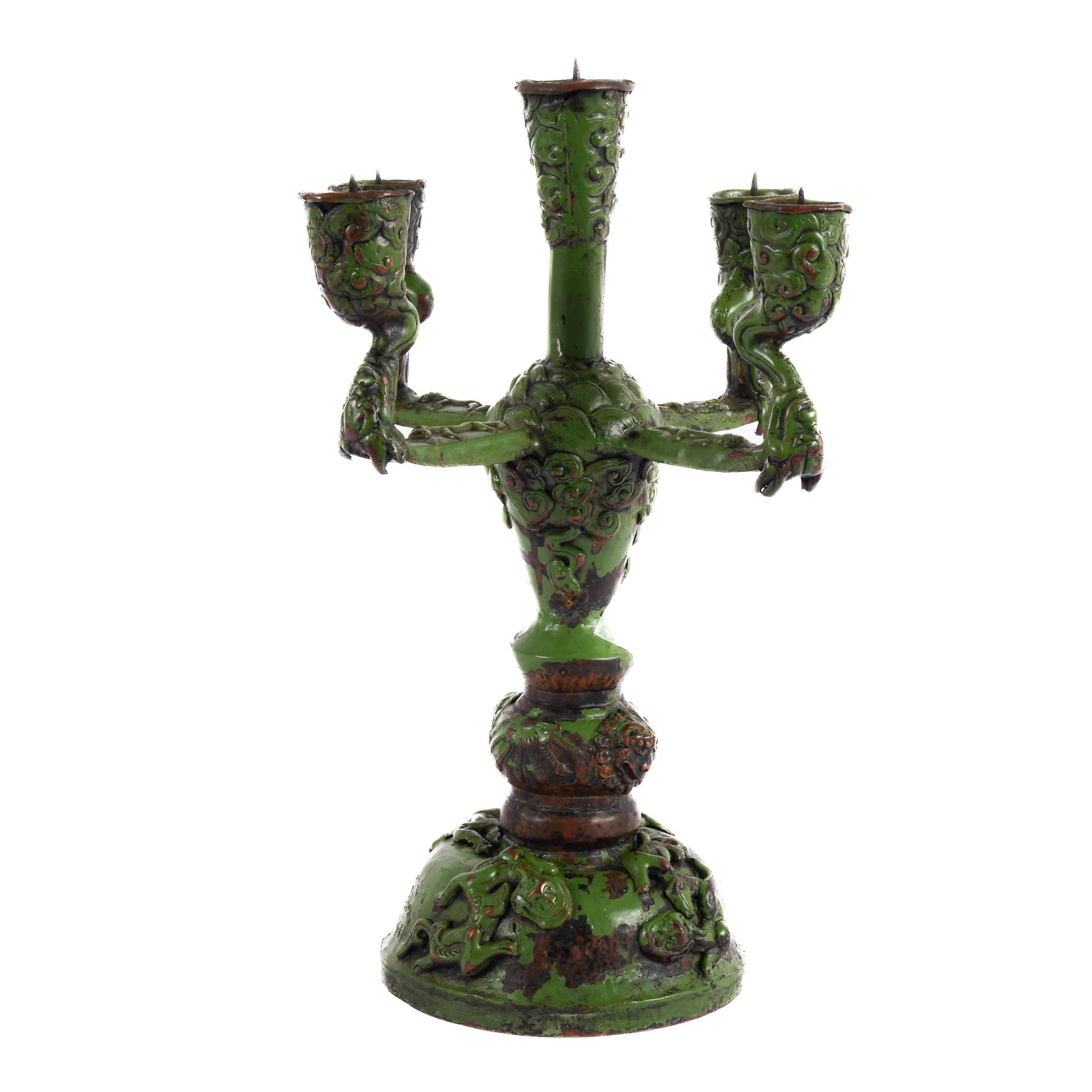 Gothic-Style Green Metal Candelabra-1