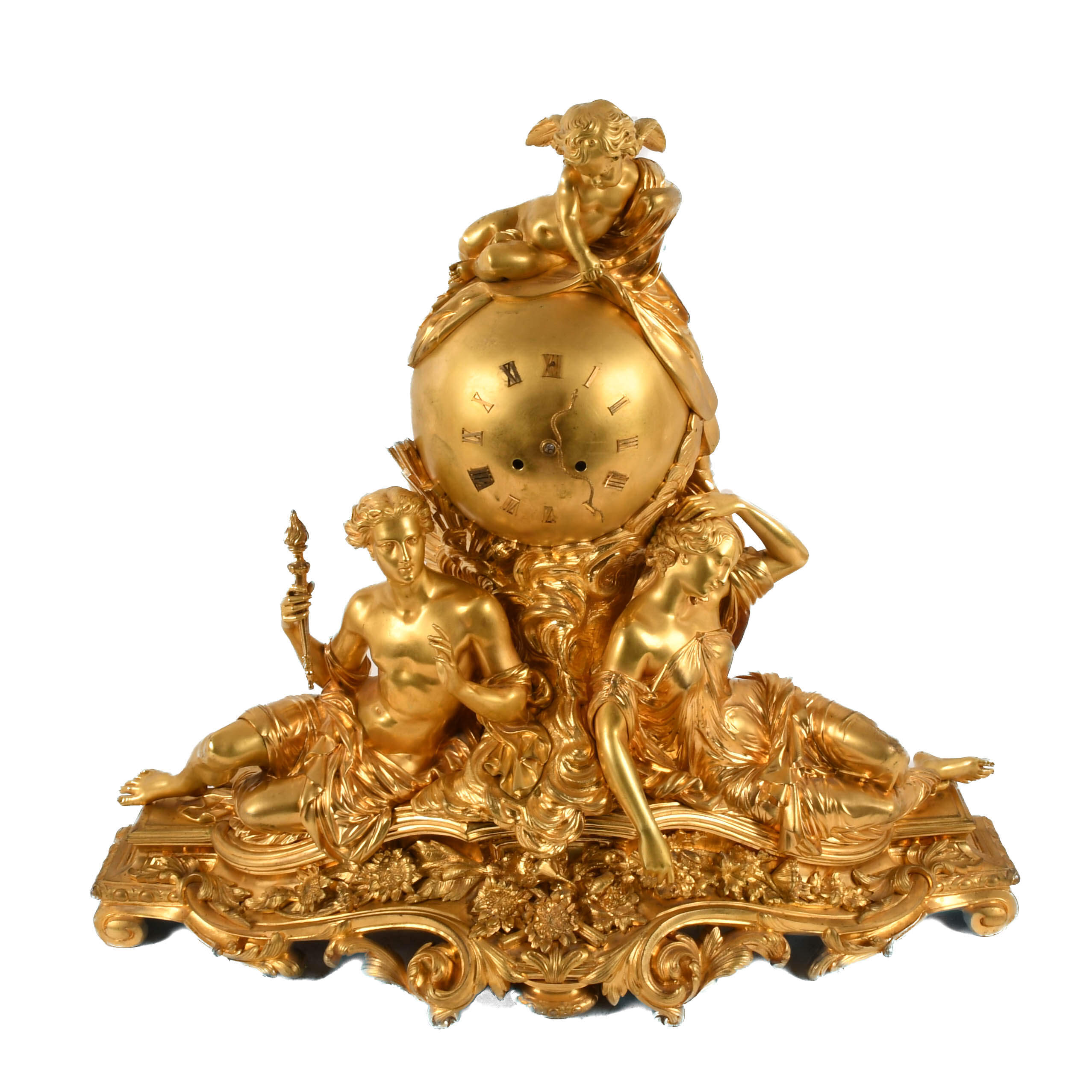 French 3-Piece Palatial Dore Bronze Garniture Clock Set-6