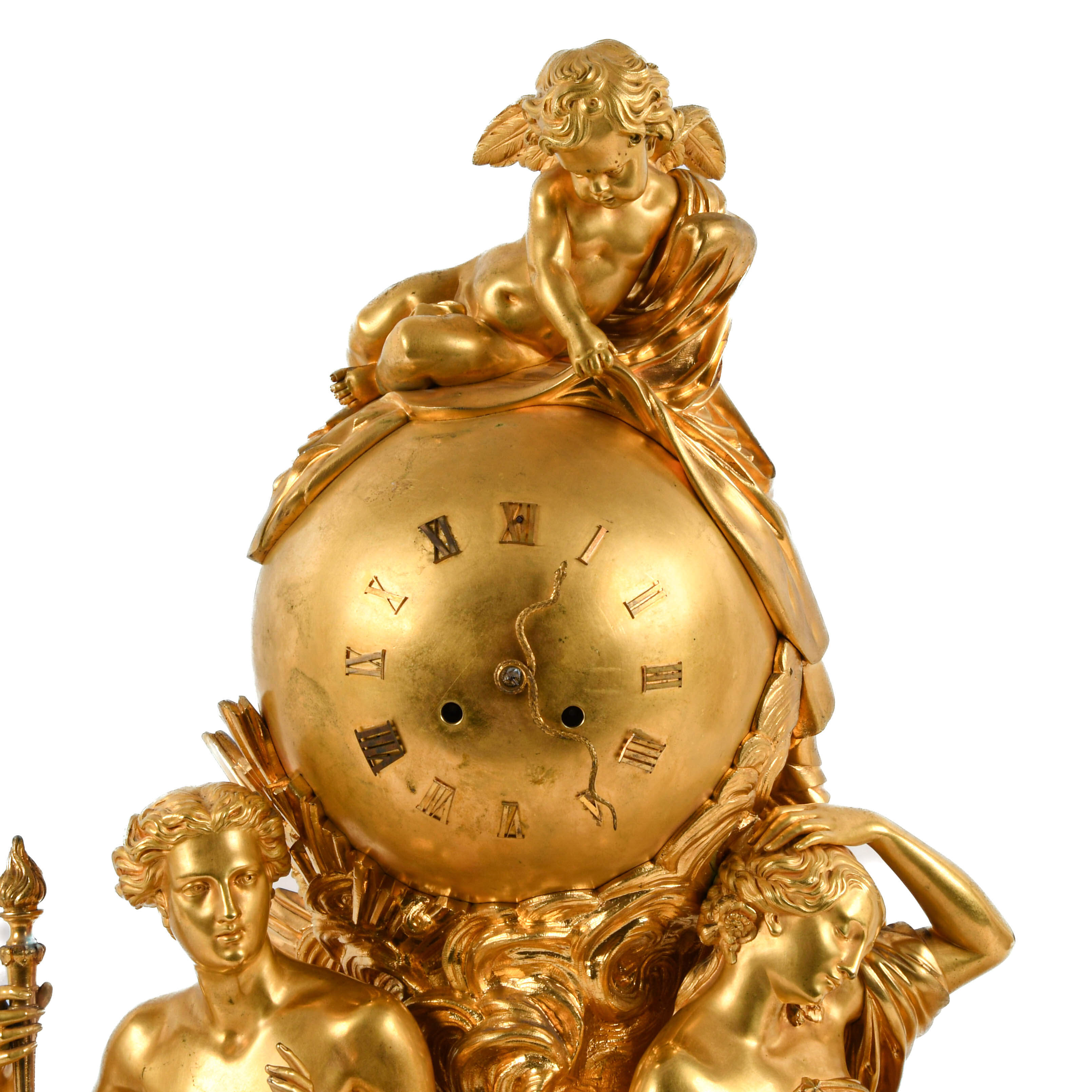 French 3-Piece Palatial Dore Bronze Garniture Clock Set-5