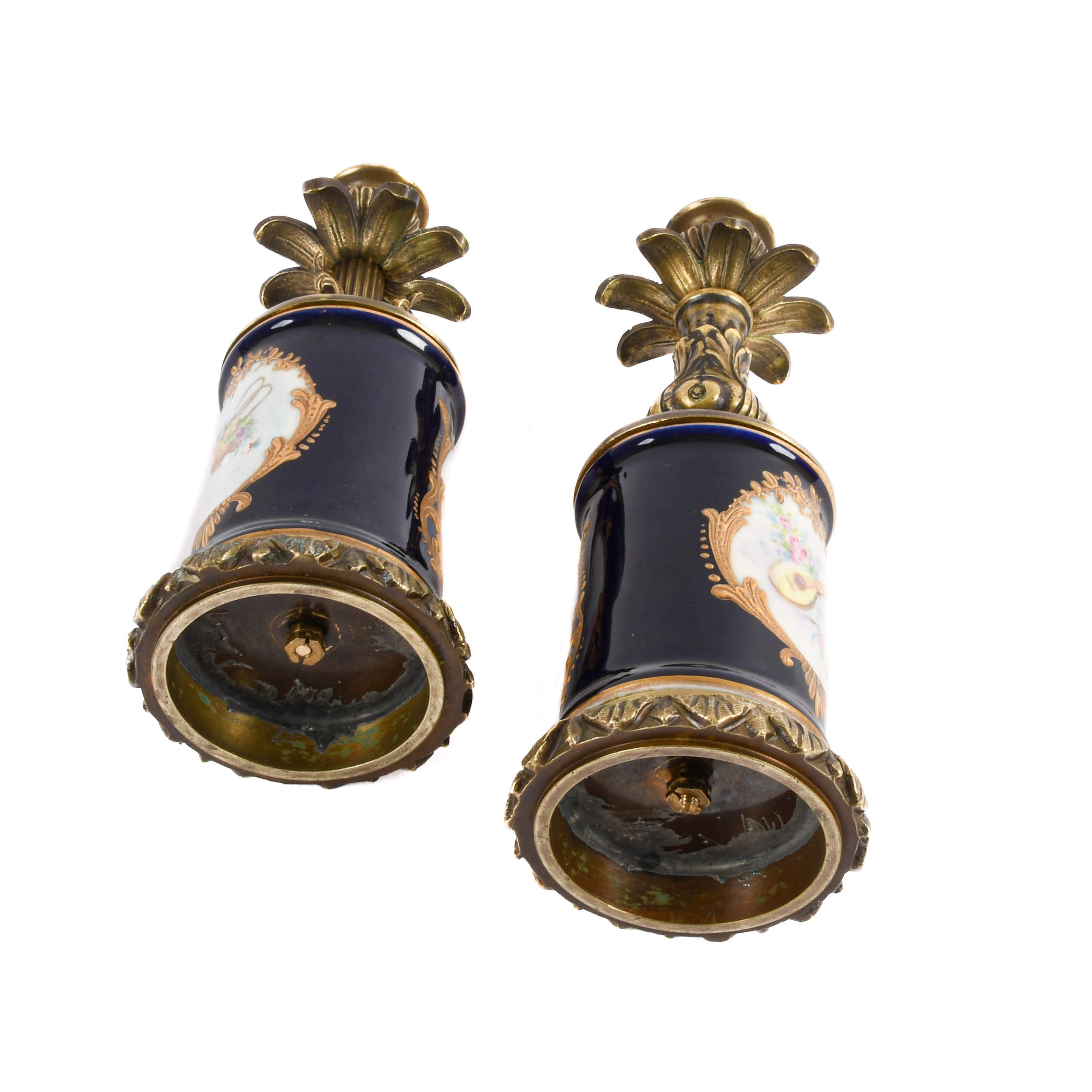 Antique Pair of Two Converted Continental Vase Candleholders-7