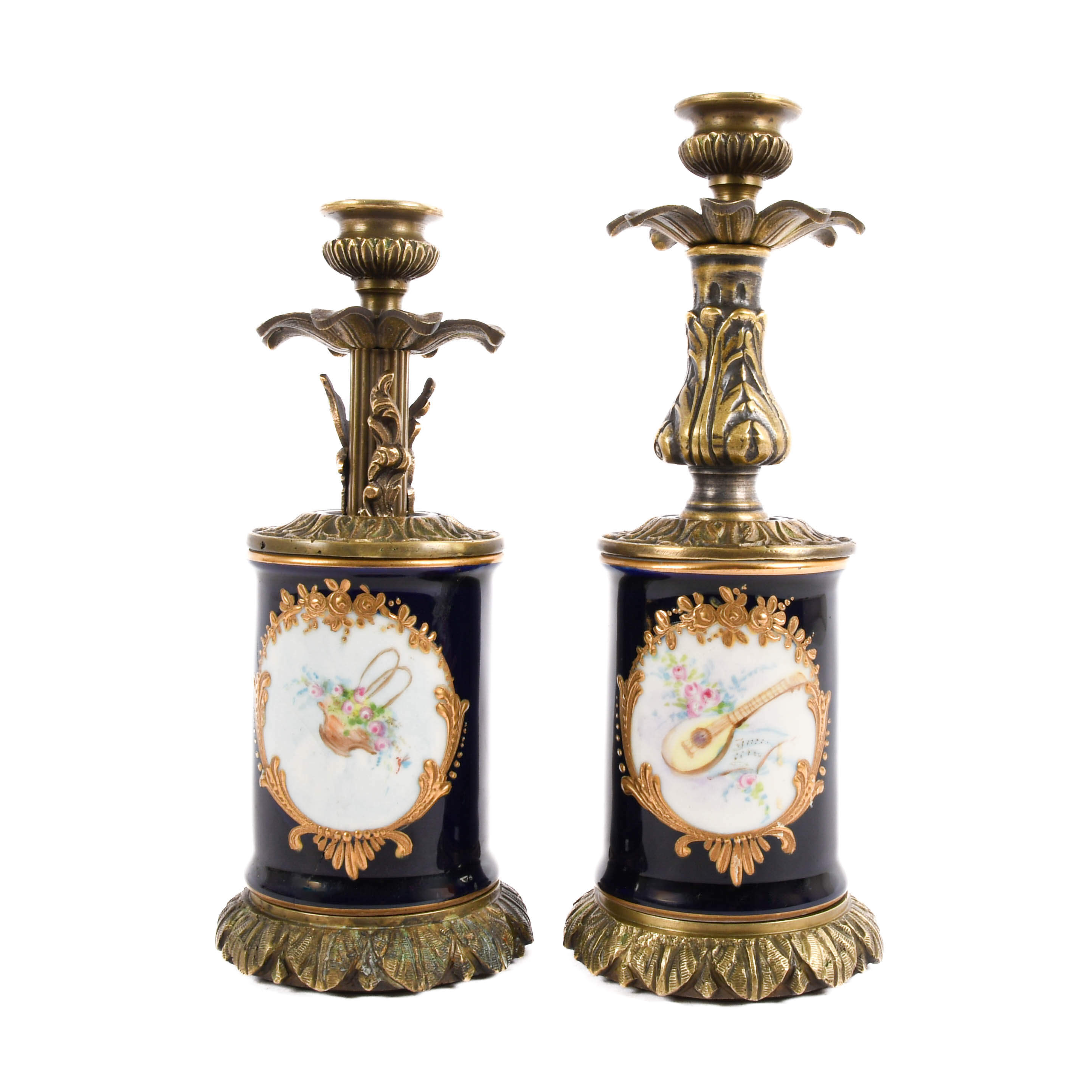 Antique Pair of Two Converted Continental Vase Candleholders-4