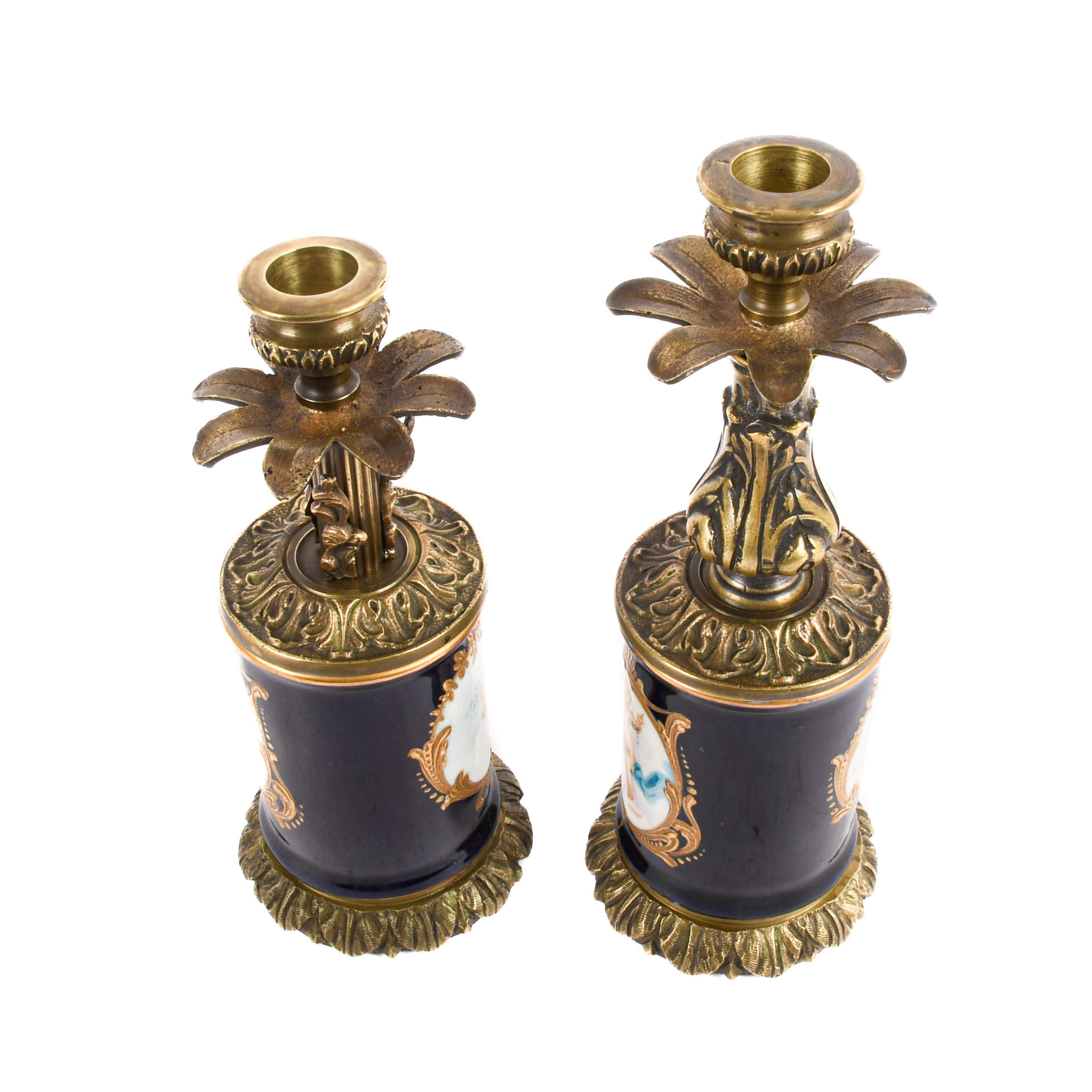 Antique Pair of Two Converted Continental Vase Candleholders-3