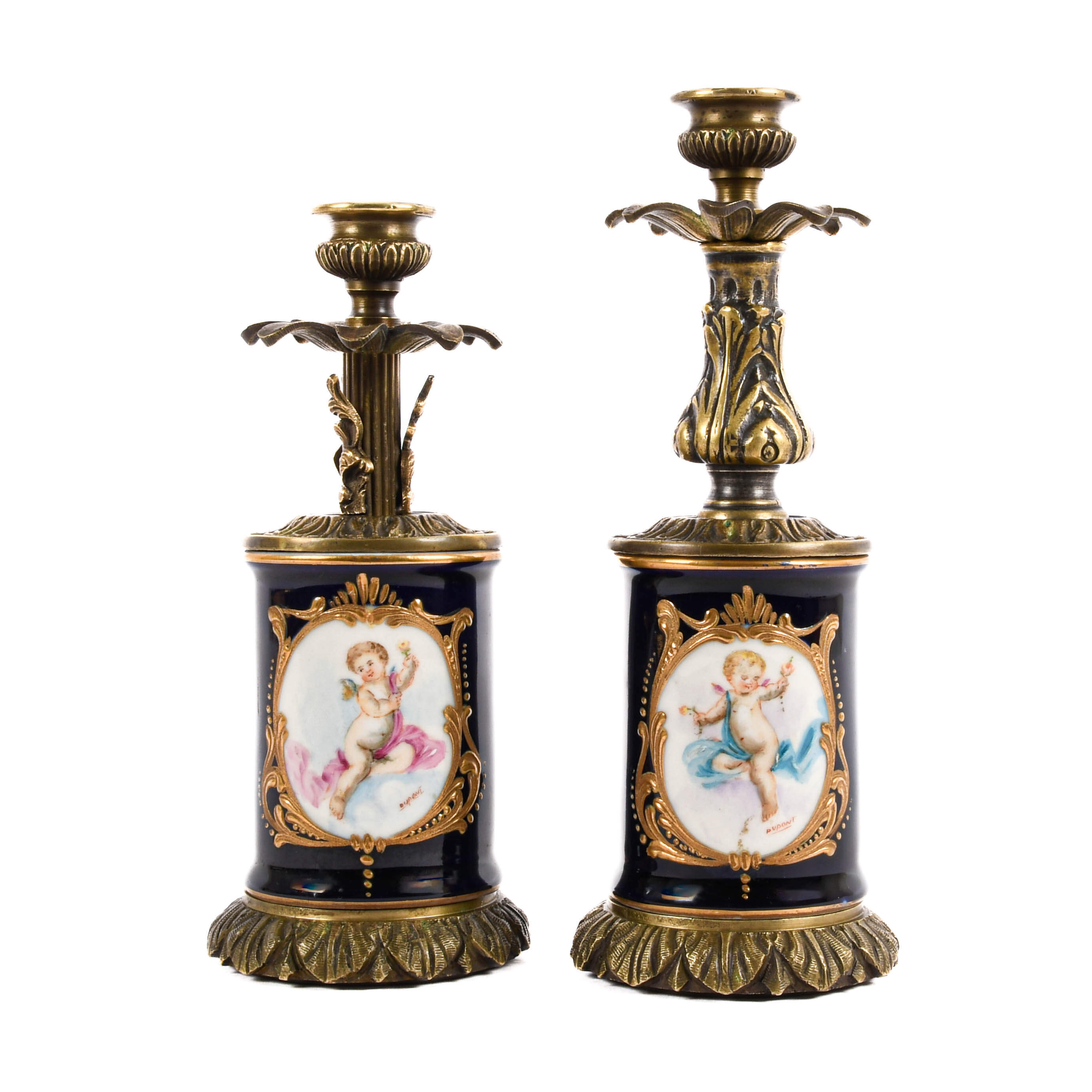 Antique Pair of Two Converted Continental Vase Candleholders-1
