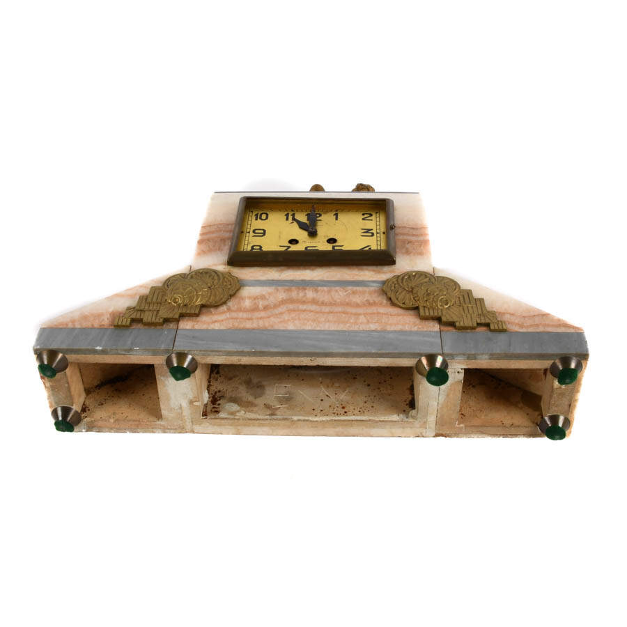 Art Deco Mantel Clock in Onyx and Bronze-7