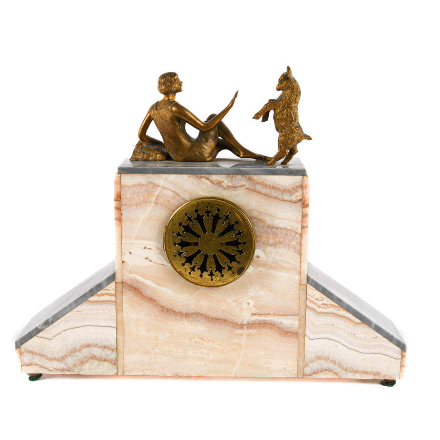Art Deco Mantel Clock in Onyx and Bronze-5
