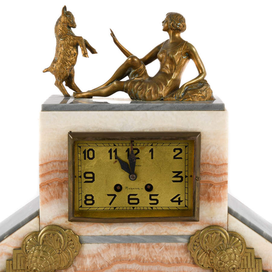 Art Deco Mantel Clock in Onyx and Bronze-2