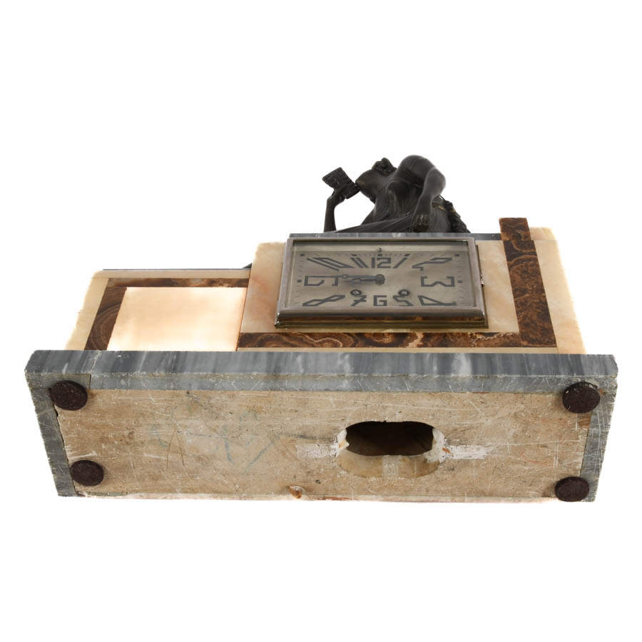 French Art Deco Onyx and Marble Clock-7