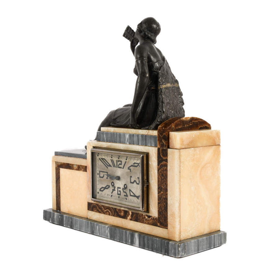 French Art Deco Onyx and Marble Clock-2