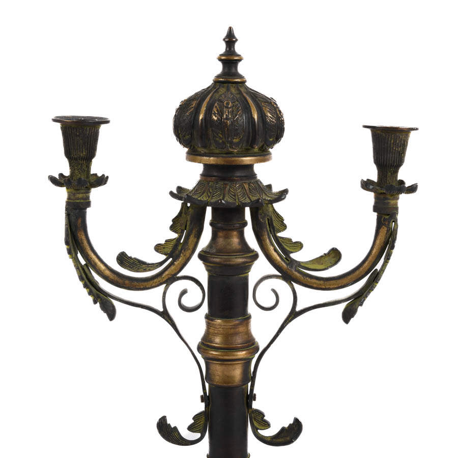 Antique German Pair of Bronze Ornamental Candle Holders-4