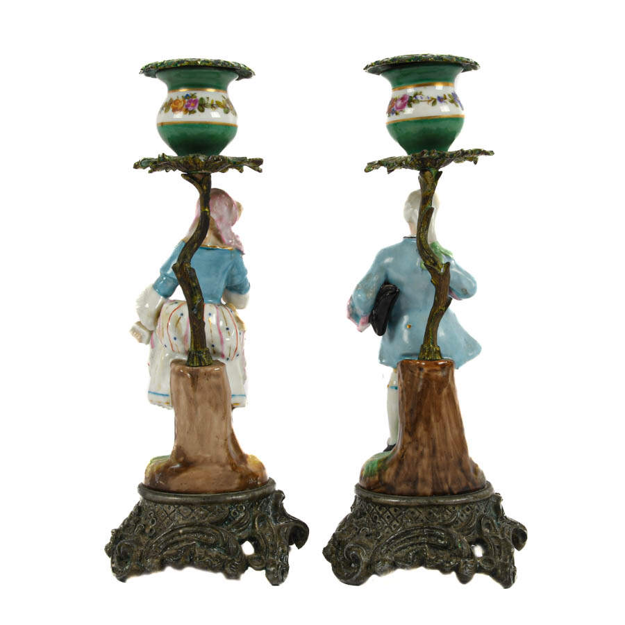 Pair of Hand-Painted Classical Couple Statue Candleholders-3