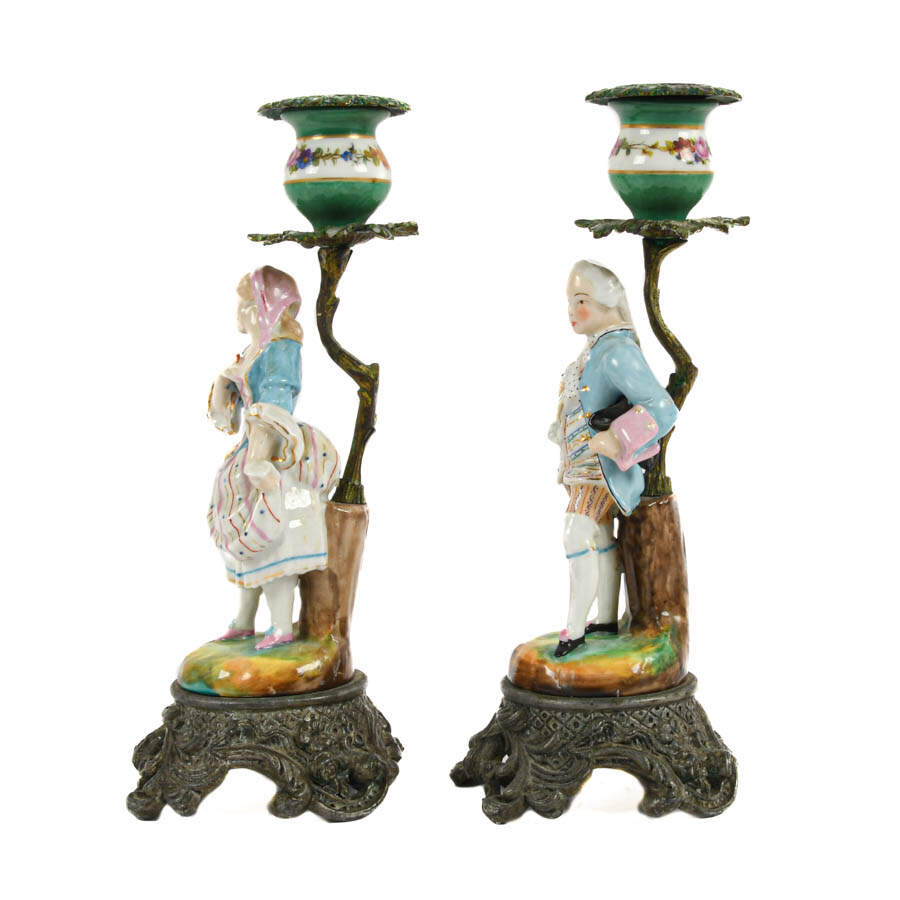 Pair of Hand-Painted Classical Couple Statue Candleholders-2