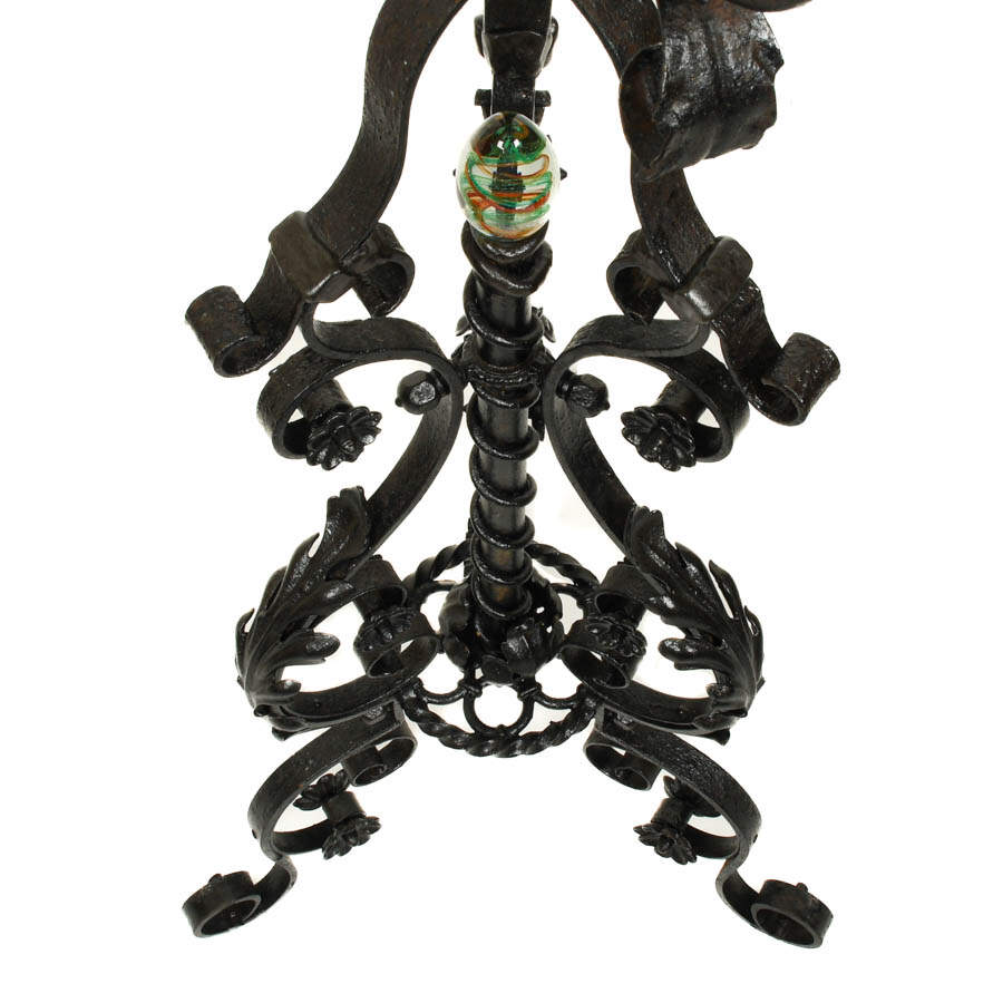 Mixed Metal Floor Candelabra with Paperweight Glass Finial-6