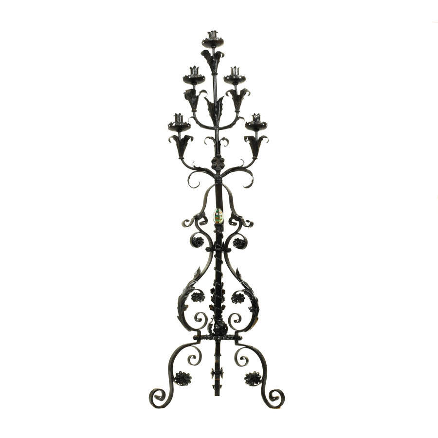 Mixed Metal Floor Candelabra with Paperweight Glass Finial-1