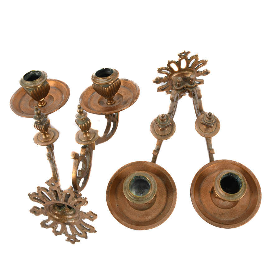 Pair of Brass Arm Candle Wall Sconces-6