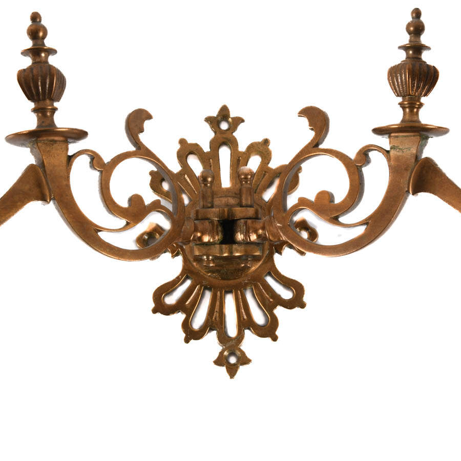 Pair of Brass Arm Candle Wall Sconces-4
