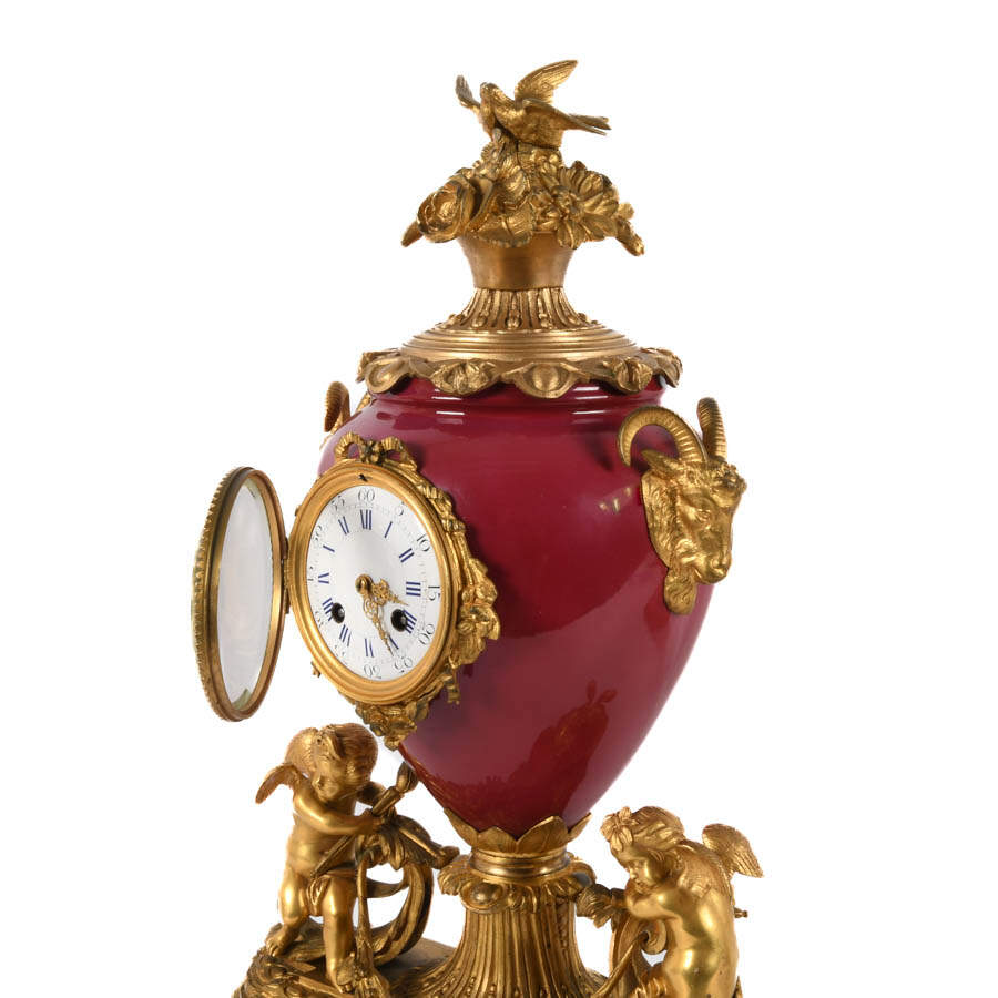 Antique French Italian Rococo Mantle Clock Set-7