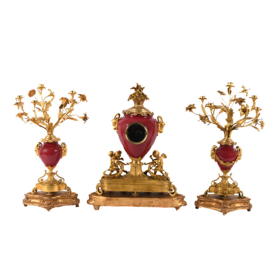 Antique French Italian Rococo Mantle Clock Set-5