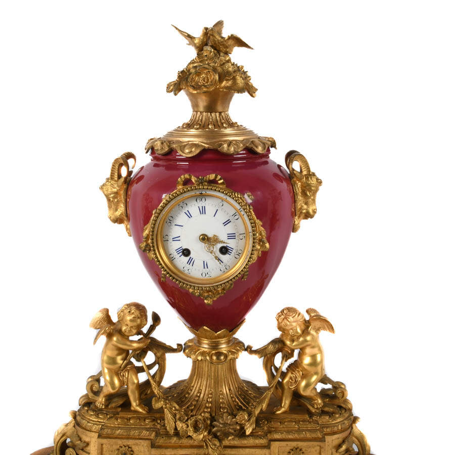 Antique French Italian Rococo Mantle Clock Set-2