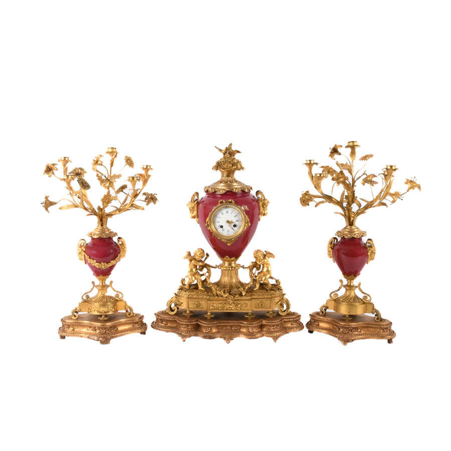 Antique French Italian Rococo Mantle Clock Set-1