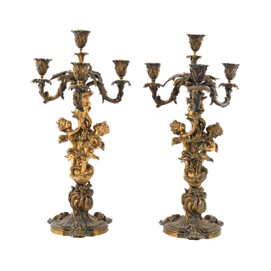 Antique Three-Piece Millet à Paris Bronze Clock and Candelabra Set-8