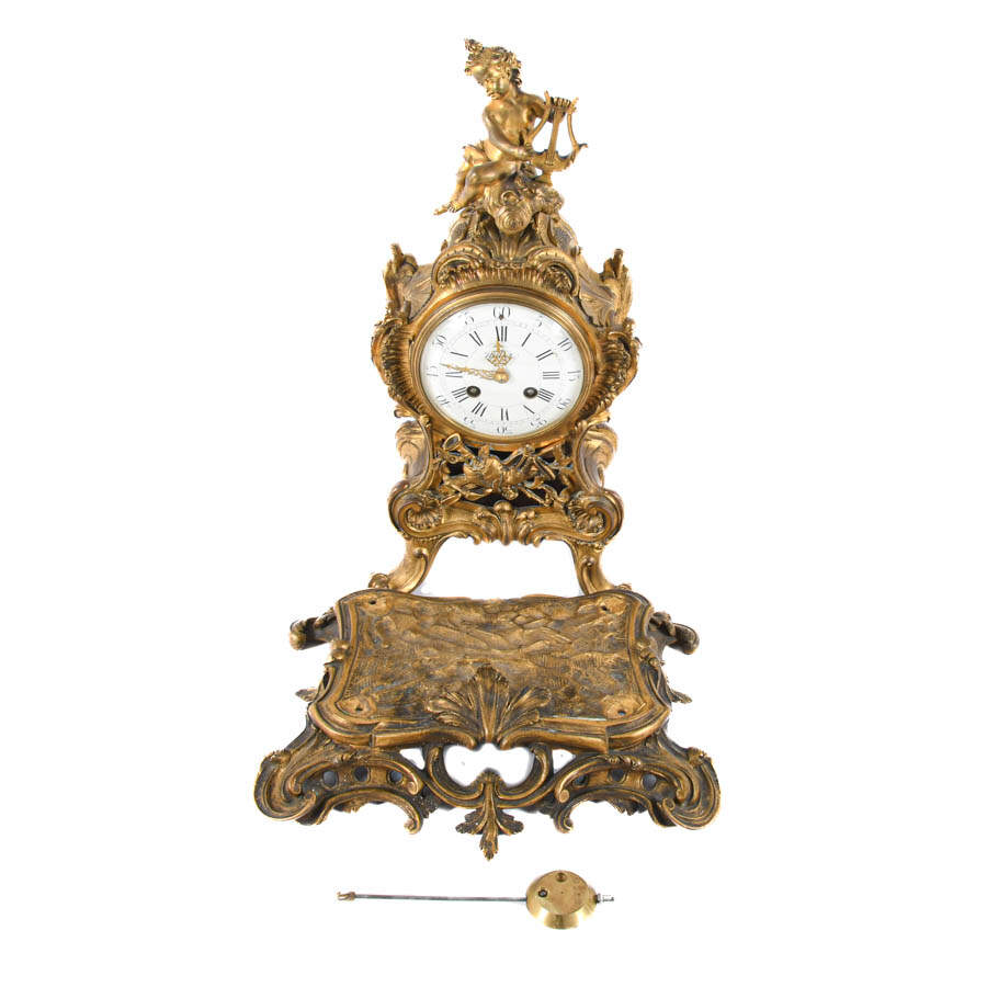 Antique Three-Piece Millet à Paris Bronze Clock and Candelabra Set-7
