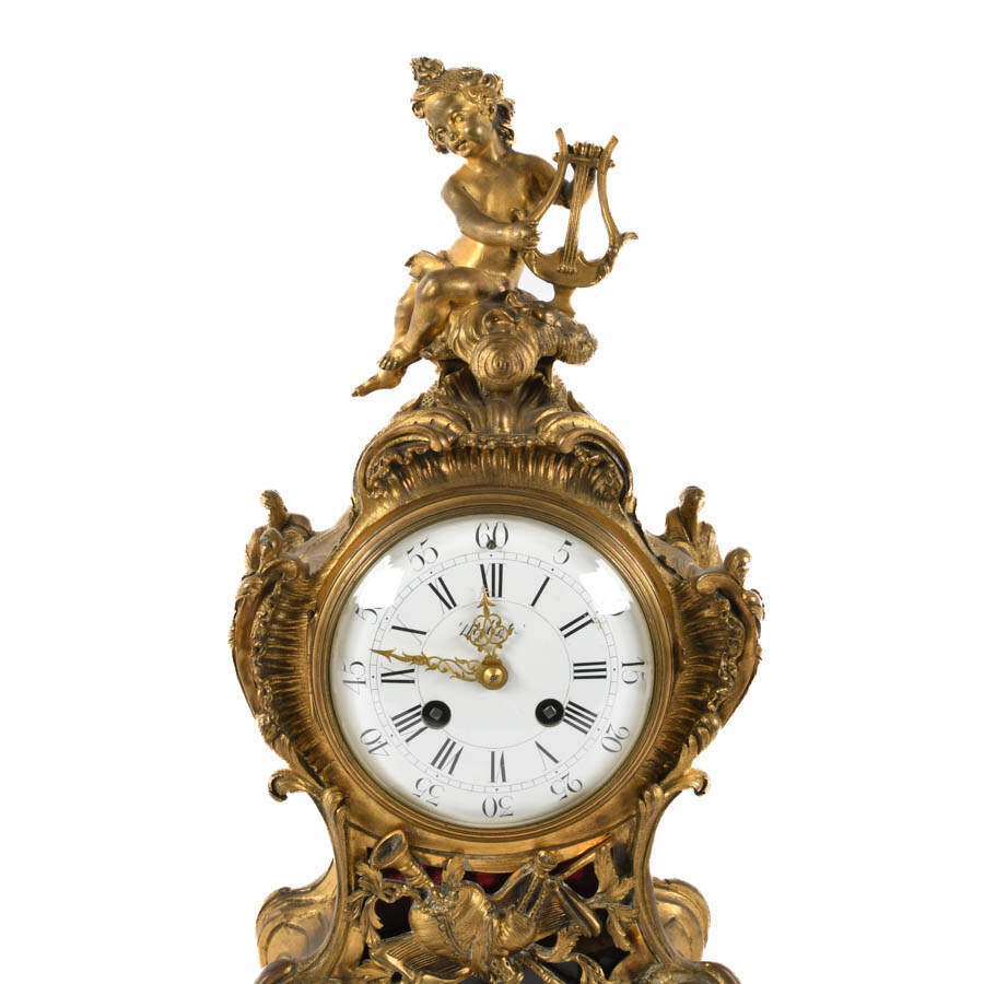 Antique Three-Piece Millet à Paris Bronze Clock and Candelabra Set-2