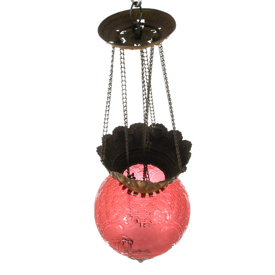Antique Crystal Hanging Light Cranberry Attributed To Baccarat-5