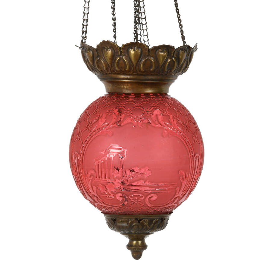 Antique Crystal Hanging Light Cranberry Attributed To Baccarat-3