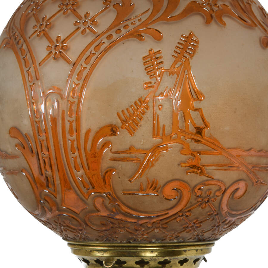 Antique Amber Napoleon III  Scene de Campagne Crystal  Alcohol Oil Lamp-5