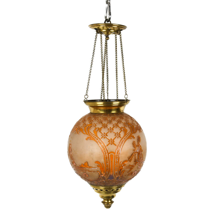 Antique Amber Napoleon III  Scene de Campagne Crystal  Alcohol Oil Lamp-1