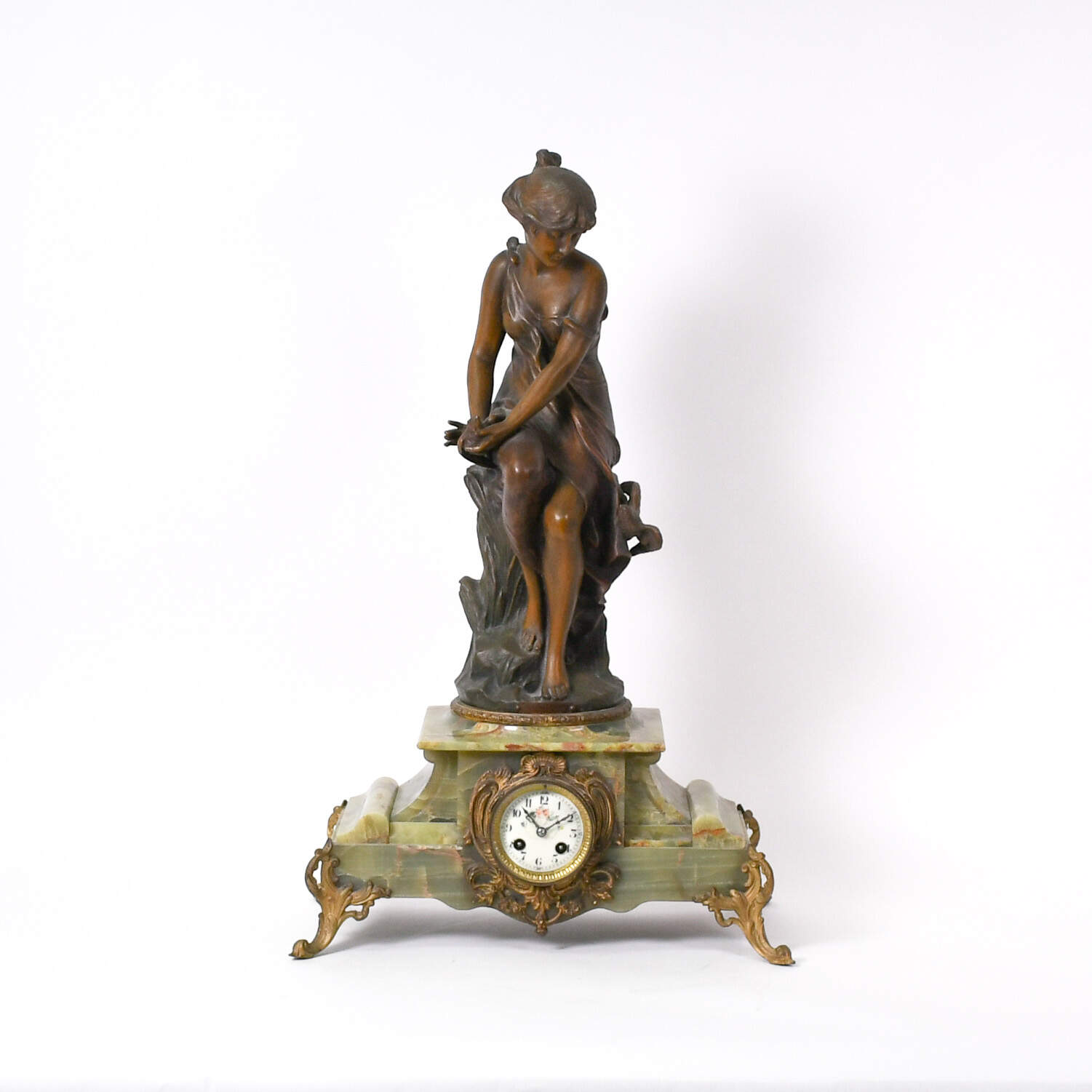 Antique Art Nouveau Hironedlle Blessee A. Foretay Mantel Clock-1
