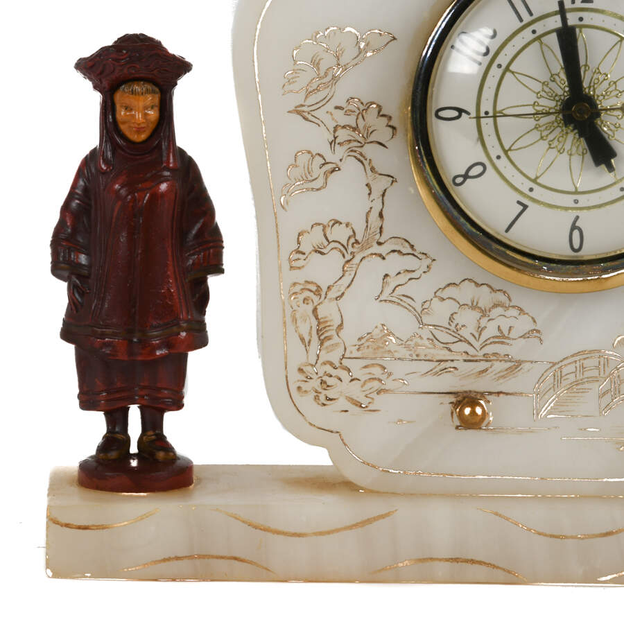 Art Deco Electric Asian Garden Figure Clock-5