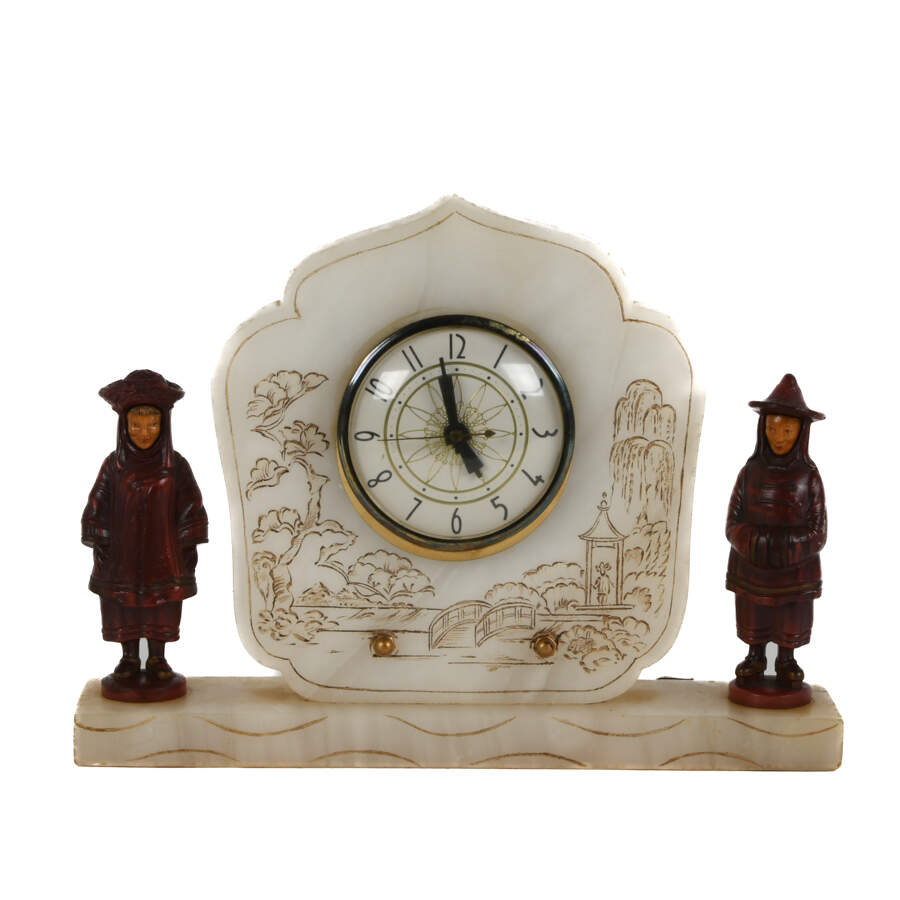 Art Deco Electric Asian Garden Figure Clock-1