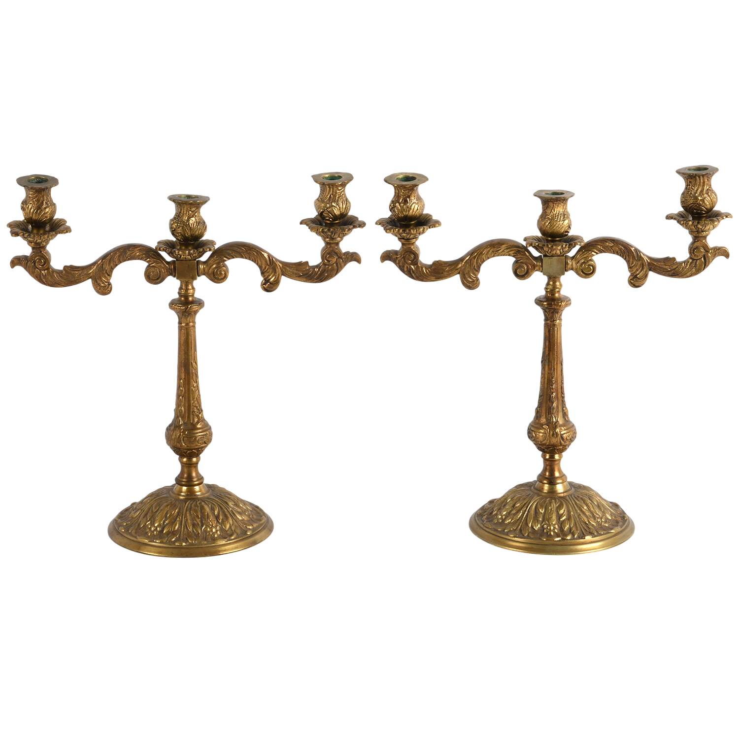 Pair of Ornate Brass Candle Holders-1