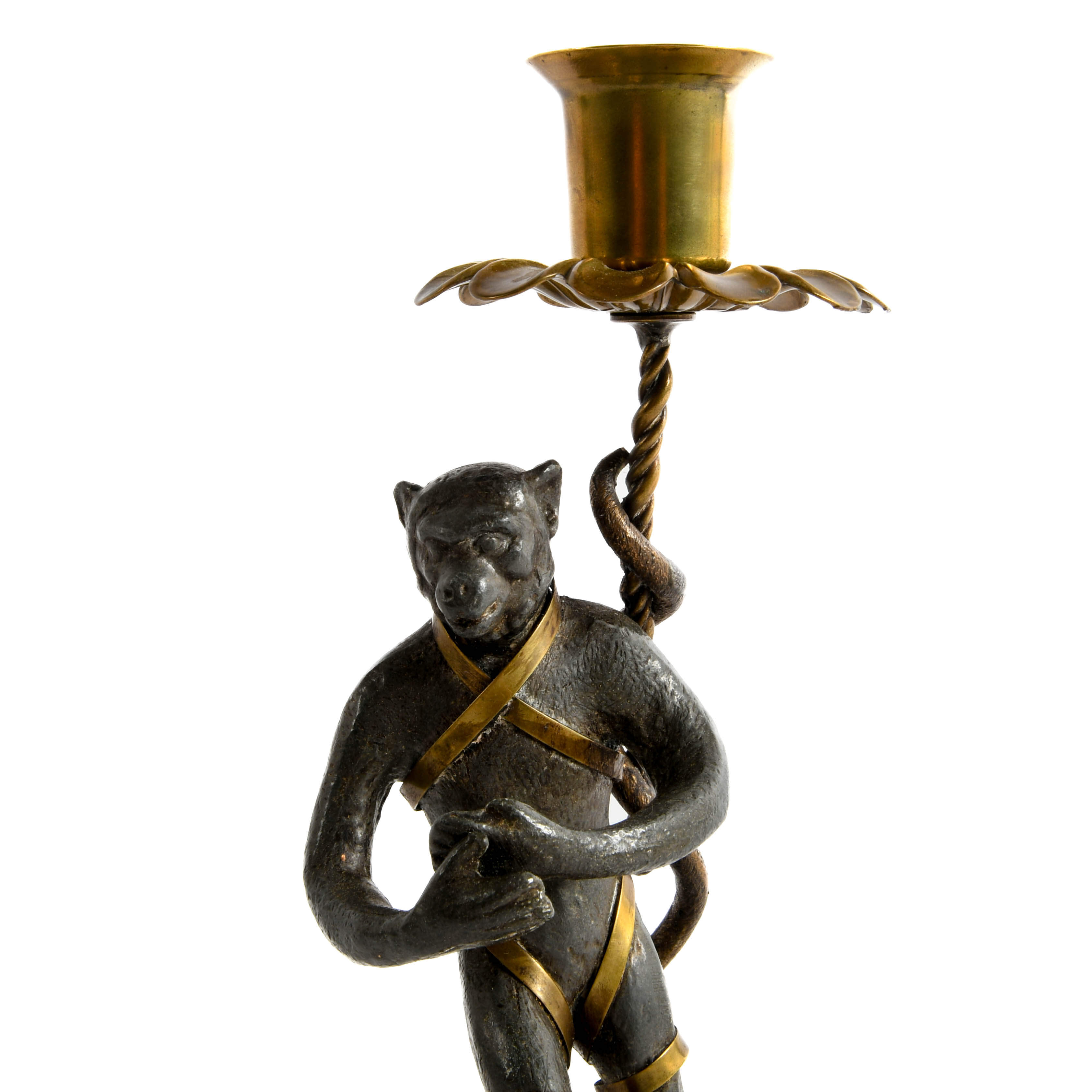 Pair of Figural Metal Monkey Candle Holders-5