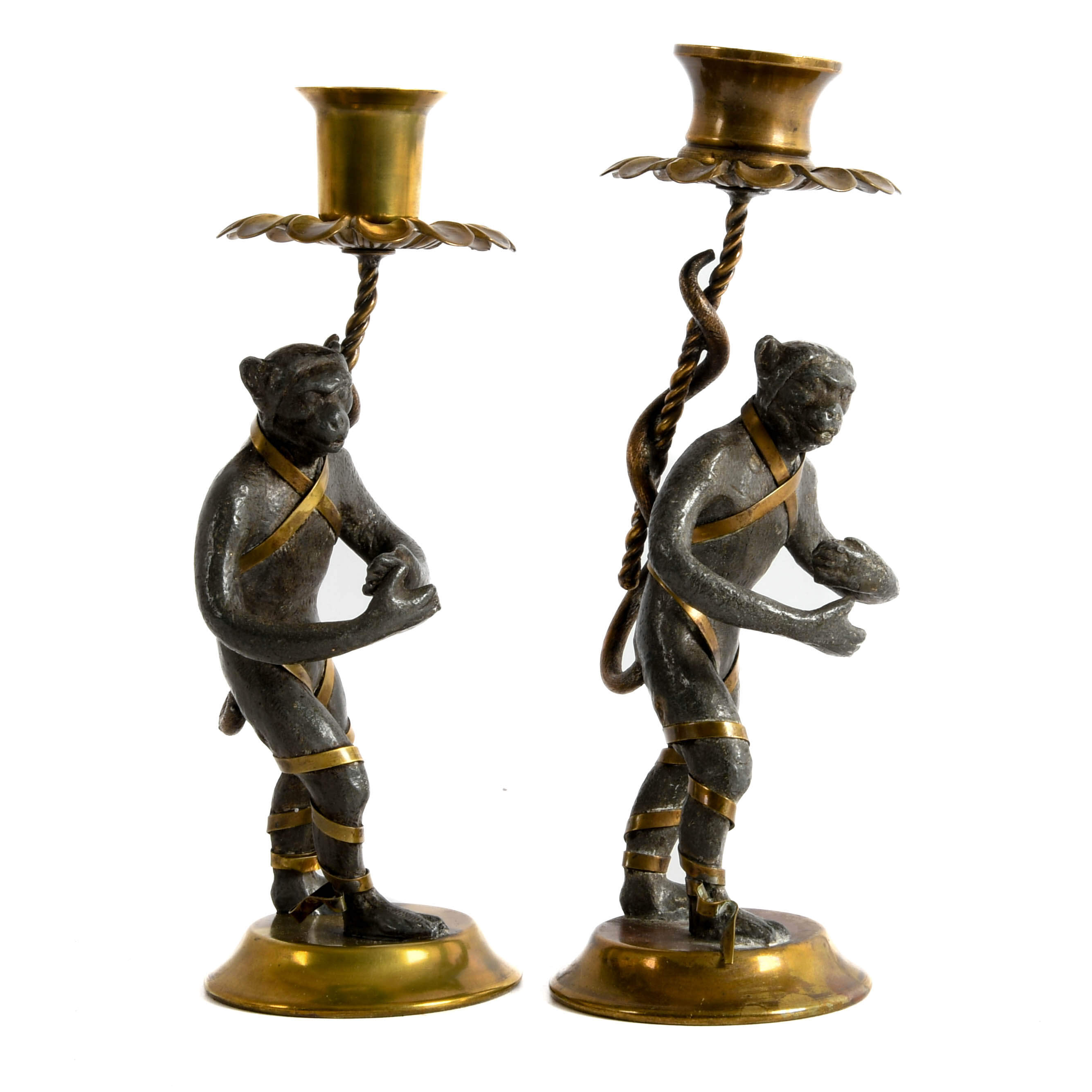 Pair of Figural Metal Monkey Candle Holders-4